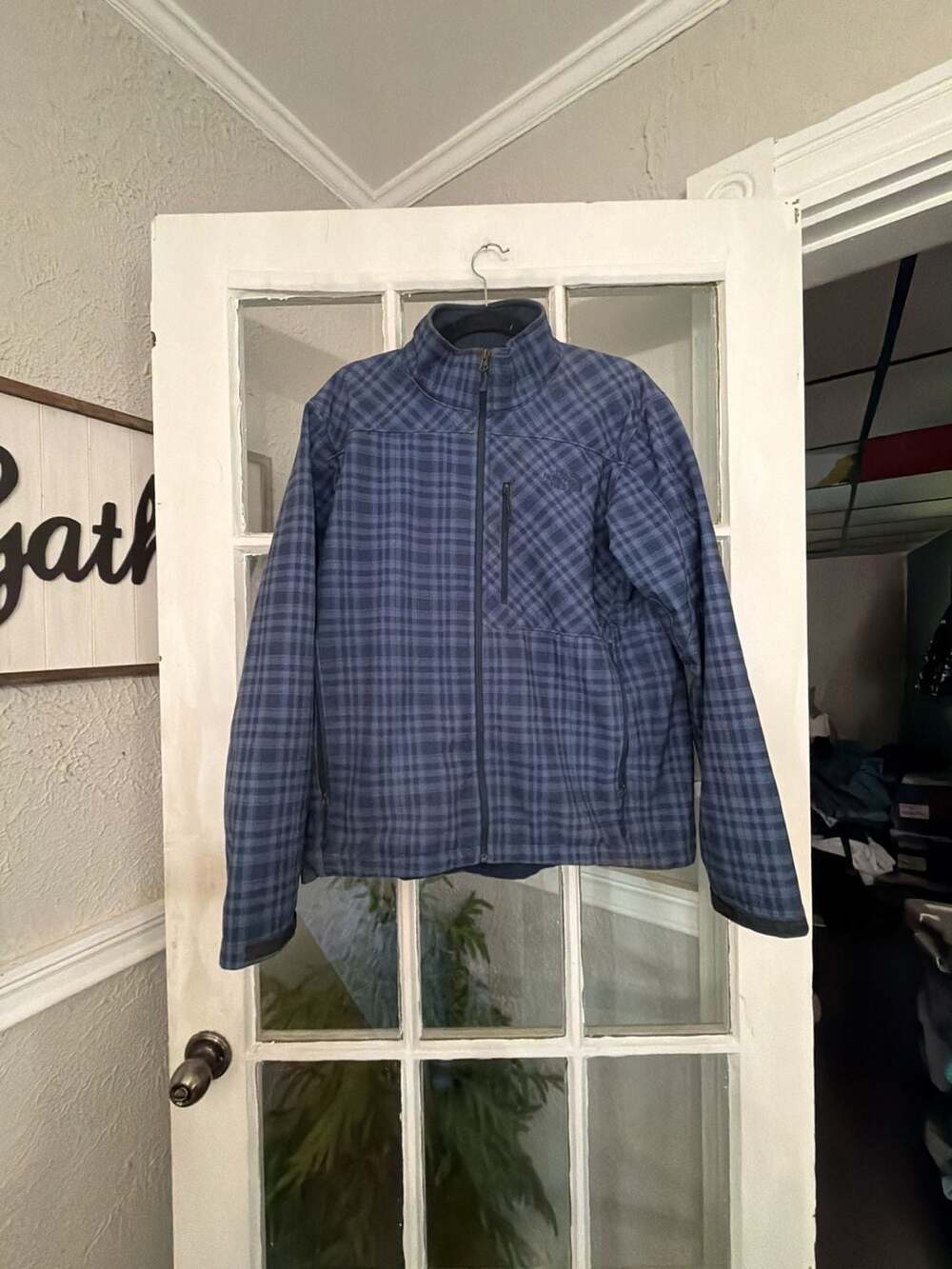 The North Face Blue Plaid Softshell Full Zip Jacket Men's Size L